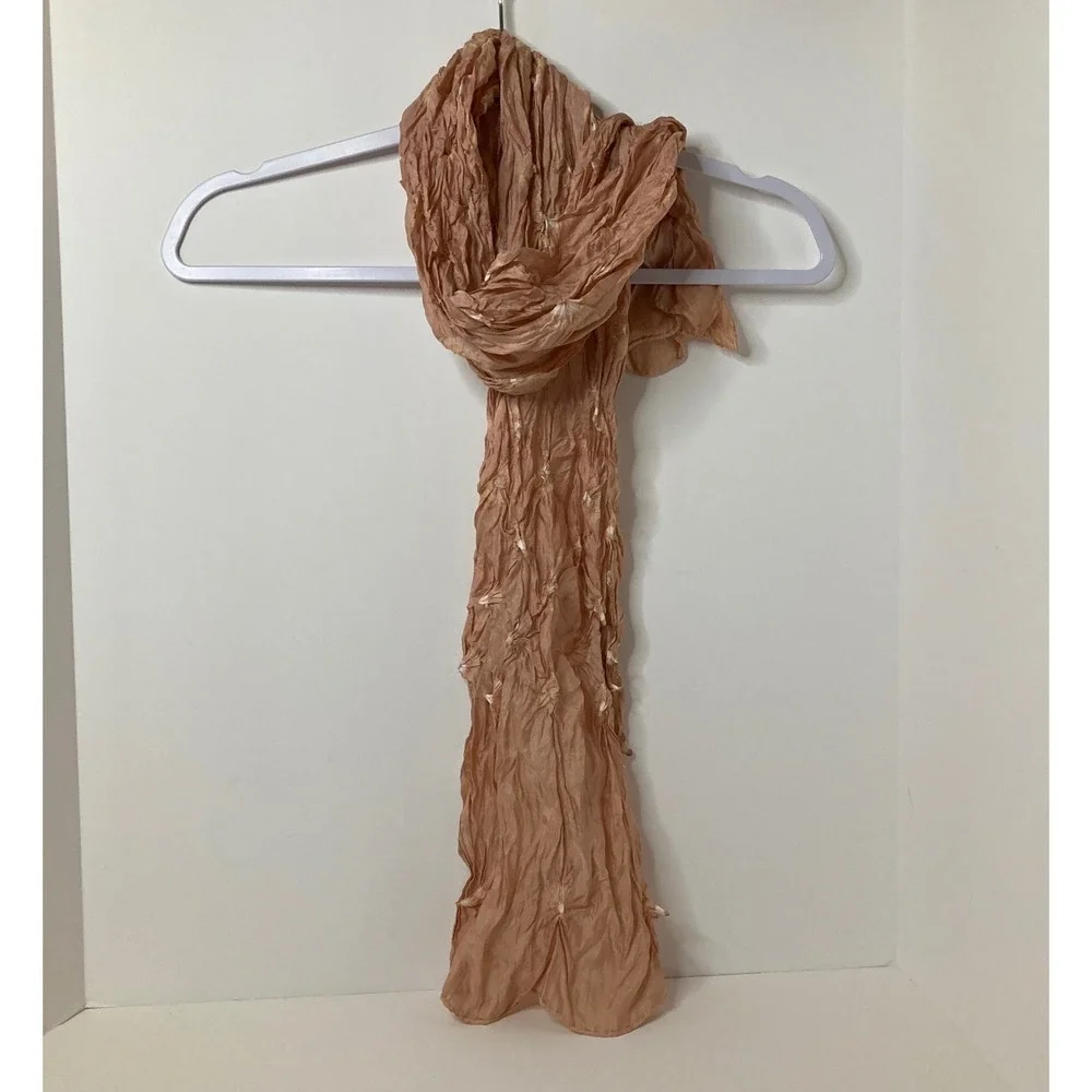 Sheer Crinkle Scarf Wrinkled Texture Beige Neutral Lightweight 16 x 58